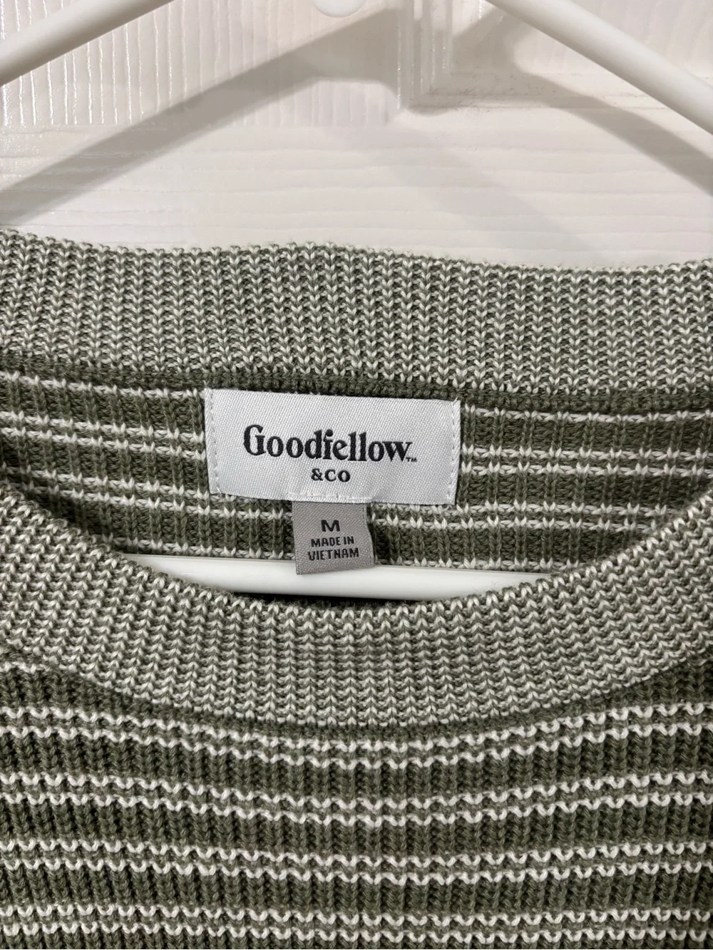 Goodfellow & Co Olive and White Striped Crewneck Sweater